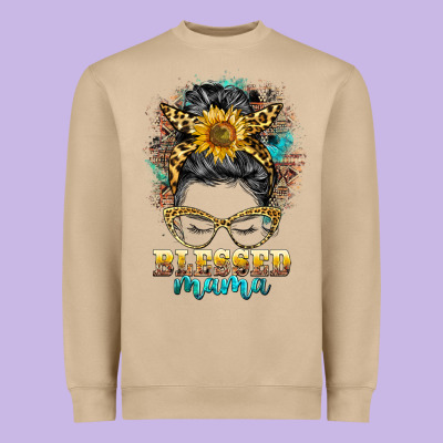 Blessed Mama Messy Bun Heavyweight Sweatshirt Designed By Barkaloodesign