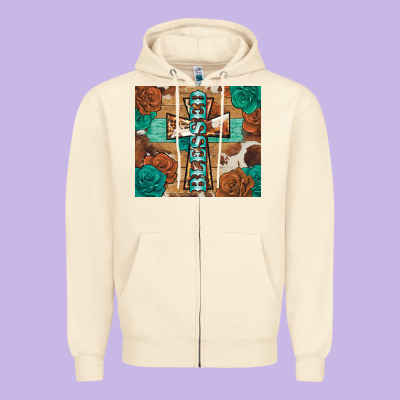 Blessed Cross Zipper Hoodie Designed By Barkaloodesign