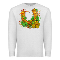 Oatmeal Heather horseshoe with shamrocks and coin Premium Sweatshirt - AdoDesignShop