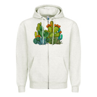 Oatmeal Heather watercolor cactus Zipper Hoodie - BarkalooDesign