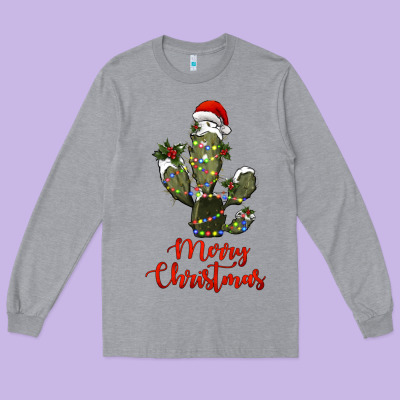 Merry Christmas Cactus Long Sleeve Tee Designed By Ranaportraitstore