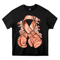 Black Uterine Cancer peach ribbon with boxing gloves Heavy Core Tee - NancyCooperArtShop
