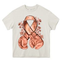Cream Uterine Cancer peach ribbon with boxing gloves Heavy Core Tee - NancyCooperArtShop