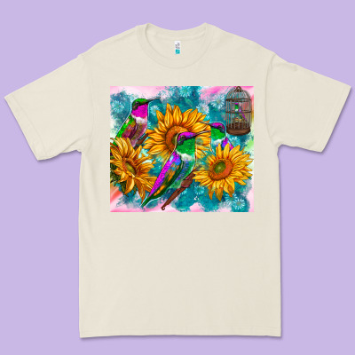 Hummingbirds Sunflower Premium Tee Designed By Tumblerdesignbyshophia