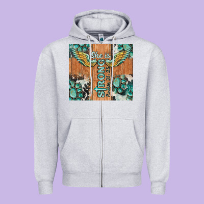 She Is Strong Tumbler Zipper Hoodie Designed By Barkaloodesign