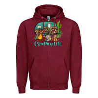 Burgundy camping life caravan and gnome Zipper Hoodie - BarkalooDesign