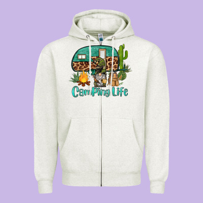 Camping Life Caravan And Gnome Zipper Hoodie Designed By Barkaloodesign