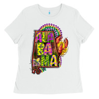 White mardi gras alabama map Ladies Tee - CowGirlArtShop