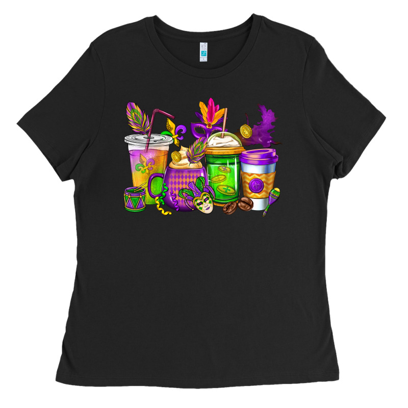 Mardi Gras Coffee Cups Cowgirl Ladies Tee by CowGirlArtShop | Teevron