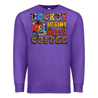 Purple hockey begins after coffee ado Premium Sweatshirt - AdoDesignShop