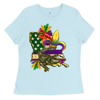 Baby Blue louisiana map american flag mardi gras Ladies Tee - CowGirlArtShop
