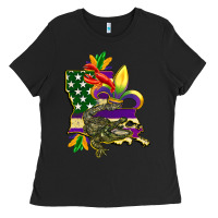 Black louisiana map american flag mardi gras Ladies Tee - CowGirlArtShop