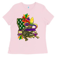 Bubblegum Pink louisiana map american flag mardi gras Ladies Tee - CowGirlArtShop