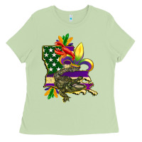 Matcha louisiana map american flag mardi gras Ladies Tee - CowGirlArtShop