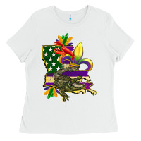 White louisiana map american flag mardi gras Ladies Tee - CowGirlArtShop