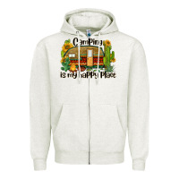 Oatmeal Heather camping is my happy place caravan Zipper Hoodie - BarkalooDesign