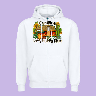 Camping Is My Happy Place Caravan Zipper Hoodie Designed By Barkaloodesign
