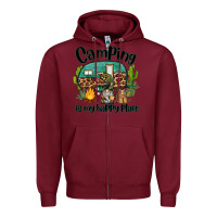 Burgundy camping is my happy place caravan and gnome Zipper Hoodie - BarkalooDesign