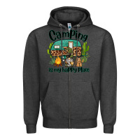 Charcoal Heather camping is my happy place caravan and gnome Zipper Hoodie - BarkalooDesign