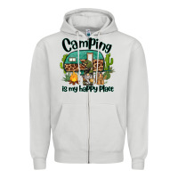 Camping Is My Happy Place Caravan And Gnome Zipper Hoodie | Teevron