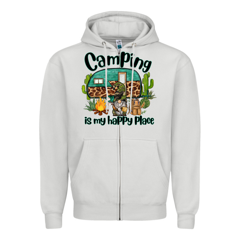 Camping Is My Happy Place Caravan And Gnome Zipper Hoodie by BarkalooDesign | Teevron