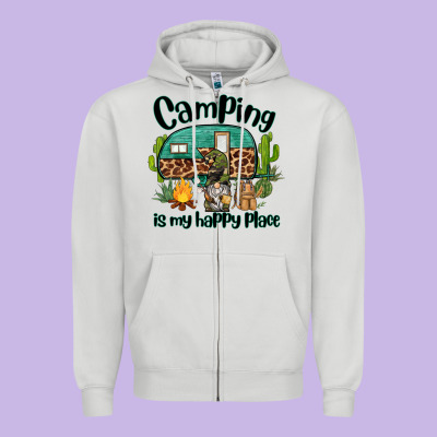 Camping Is My Happy Place Caravan And Gnome Zipper Hoodie Designed By Barkaloodesign