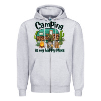 Heather Grey camping is my happy place caravan and gnome Zipper Hoodie - BarkalooDesign