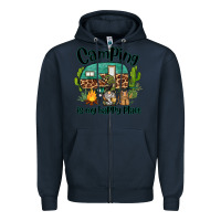Navy camping is my happy place caravan and gnome Zipper Hoodie - BarkalooDesign