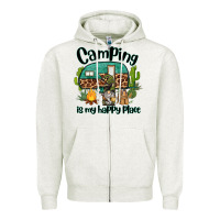 Oatmeal Heather camping is my happy place caravan and gnome Zipper Hoodie - BarkalooDesign