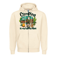 Sandshell camping is my happy place caravan and gnome Zipper Hoodie - BarkalooDesign