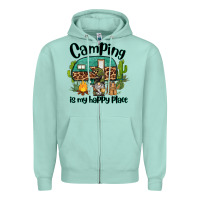 Seafoam camping is my happy place caravan and gnome Zipper Hoodie - BarkalooDesign
