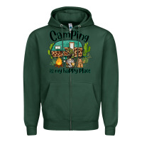 Sports Green camping is my happy place caravan and gnome Zipper Hoodie - BarkalooDesign