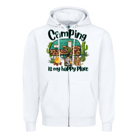 White camping is my happy place caravan and gnome Zipper Hoodie - BarkalooDesign