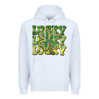White Lucky Clover Premium Hoodie - CowhideDigitalArt