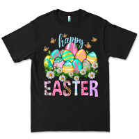 Black Happy Easter with eggs Easter Day Premium Tee - HowdyJamesFarm