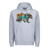 Heather Grey mama bear sunflowers leopard cowhide mother's day Premium Hoodie - Jasminsmagicworld