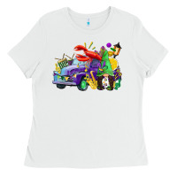 White mardi gras gnome on the truck Ladies Tee - CowGirlArtShop
