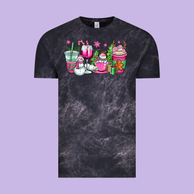 Pink Christmas Snowman Coffee Cups Vintage Tee Designed By Oliviacreatesart