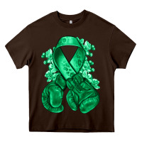 Chocolate Brown Emerald green ribbon Liver Cancer boxing gloves Heavy Core Tee - NancyCooperArtShop
