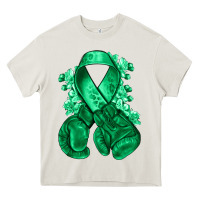 Cream Emerald green ribbon Liver Cancer boxing gloves Heavy Core Tee - NancyCooperArtShop