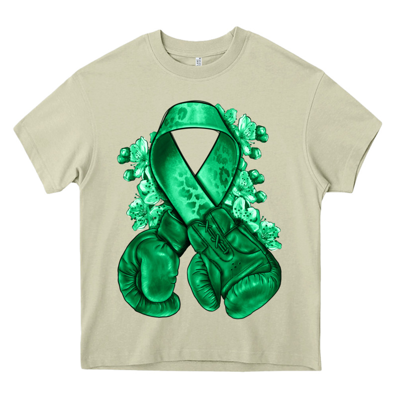 Emerald Green Ribbon Liver Cancer Boxing Gloves Heavy Core Tee by NancyCooperArtShop | Teevron