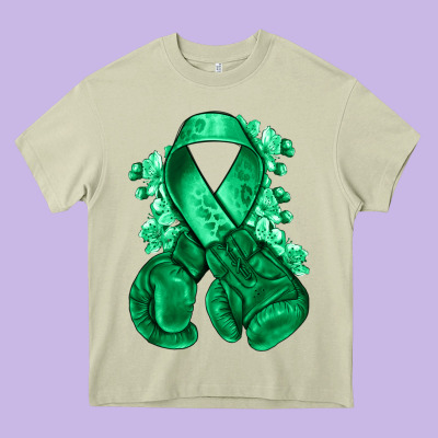 Emerald Green Ribbon Liver Cancer Boxing Gloves Heavy Core Tee Designed By Nancycooperartshop