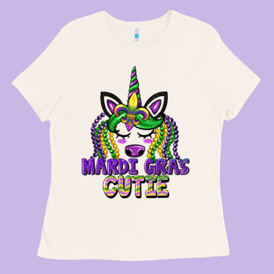 Mardi Gras Cutie Unicorn Ladies Tee Designed By Cowgirlartshop