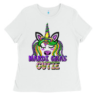 White mardi gras cutie unicorn Ladies Tee - CowGirlArtShop
