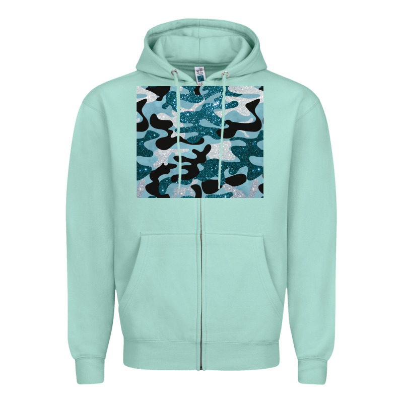 Blue Camouflage Glitter Zipper Hoodie by BarkalooDesign | Teevron