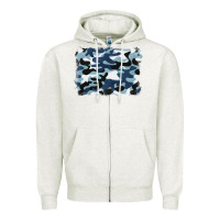 Oatmeal Heather blue camouflage background Zipper Hoodie - BarkalooDesign