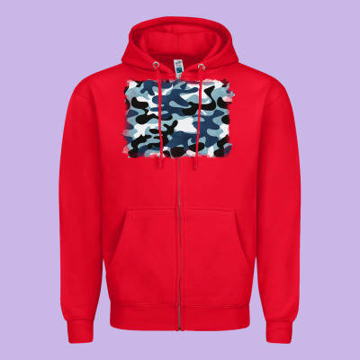 Blue Camouflage Background Zipper Hoodie Designed By Barkaloodesign