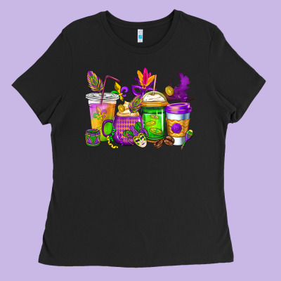 Mardi Gras Coffee Cups Cowgirl Ladies Tee Designed By Cowgirlartshop