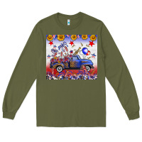 Army Green Fourth Of July Truck American Flag Long Sleeve Tee - FaDigitalArtStudio