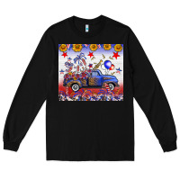 Black Fourth Of July Truck American Flag Long Sleeve Tee - FaDigitalArtStudio